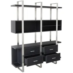 Aktenschrank Büroschrank Büroausstattung Büromöbel Brindisi  Design, schwarz, Lederoptik, Edelstahl Jet-Line