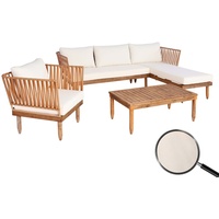 Mendler Garten-Garnitur HWC-L29, Garnitur Sitzgruppe Lounge-Set Sofa, Akazie Holz MVG- creme-weiß