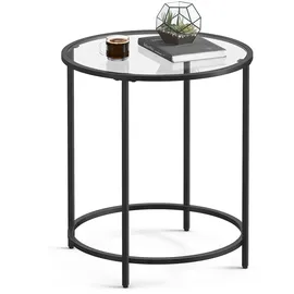VASAGLE Beistelltisch, rund, Platte aus gehärtetem Glas, Metallrahmen, Sofa-Spitze, Konsolentisch, Nachttisch, für Wohnzimmer, Balkon, Schwarz und Transparent LGT020B01