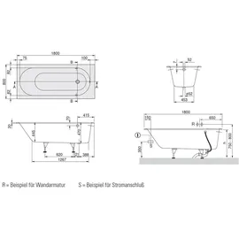 Villeroy & Boch Oberon Rechteck-Whirlwanne 80 x 180 cm (UAP180OBE2B1V01)
