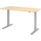 Hammerbacher elektrisch höhenverstellbarer Schreibtisch ahorn rechteckig, C-Fuß-Gestell silber 160,0 x 80,0 cm