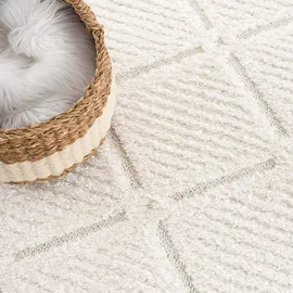 Carpet City Teppich Hochflor Wohnzimmer - 120x170 cm, - Landhaus-Stil Einfarbig Creme, - Cut-Loop, Hochtief, 3D-Effekt - Shaggy Teppiche Flauschig-Weich Schlafzimmer Langflor