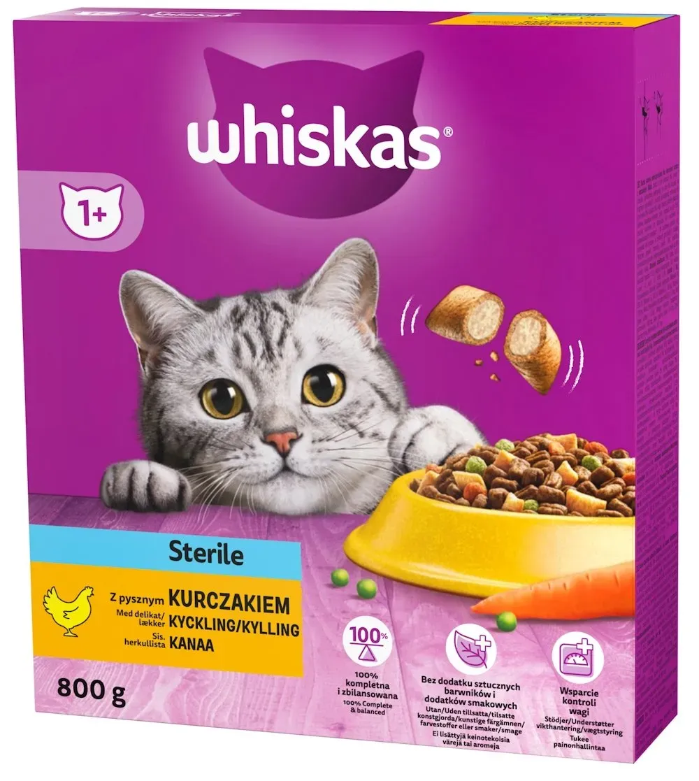 WHISKAS Steriles Trockenfutter mit Huhn 5x800g