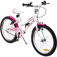 Actionbikes Motors Actionbikes Kinderfahrrad Butterfly 20 Zoll Pink, Fahrradständer, Kettenschutz Antirutschgriffe (Weiß/Pink)