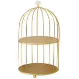 Cabilock 2 Etagen Gold Schmuckschale Metall Vogelkäfig Deko Schmuckständer Tortenständer Kosmetik Tablett Schmuck Organizer Cupcake Ständer Muffin Etagere für Wohnzimmer Tischdeko Hochzeit Deko