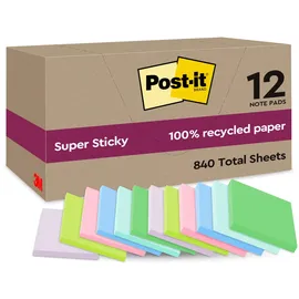 Post-it Post-it® Super Sticky Recycling Notes Haftnotizen extrastark farbsortiert 12 Blöcke