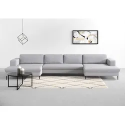Wohnlandschaft DOMO COLLECTION "Modica U-Form", silber, B:438cm H:83cm T:173cm, Sofas, XXL, in moderner Optik mit, 2 großzügigen Recamieren, auch in Cord