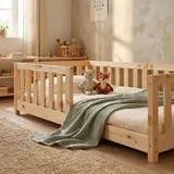 ecomi Kinderbett mit Rausfallschutz 90 x 200 cm Kiefer massiv natur