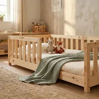 ecomi Kinderbett mit Rausfallschutz 90 x 200 cm Kiefer massiv natur