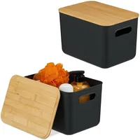 Relaxdays Aufbewahrungsbox, 2er Set, Deckel, Kunststoff, Bambus, Griff, HBT: