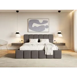FEDVE Polsterbett Lund aus Bouclé-Stoff 160x200 cm, Braun - Braun
