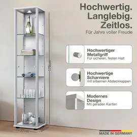 K-Möbel Glasvitrine C1014 176 x 37 x 33 cm Silber