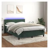 vidaXL Boxspringbett mit Matratze & LED Dunkelgrün 140x200 cm Samt