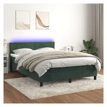 vidaXL Boxspringbett mit Matratze & LED Dunkelgrün 140x200 cm Samt