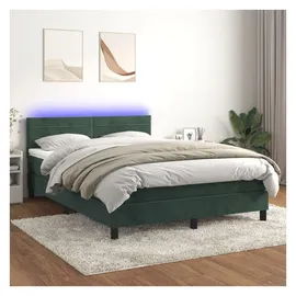 vidaXL Boxspringbett mit Matratze & LED Dunkelgrün 140x200 cm Samt