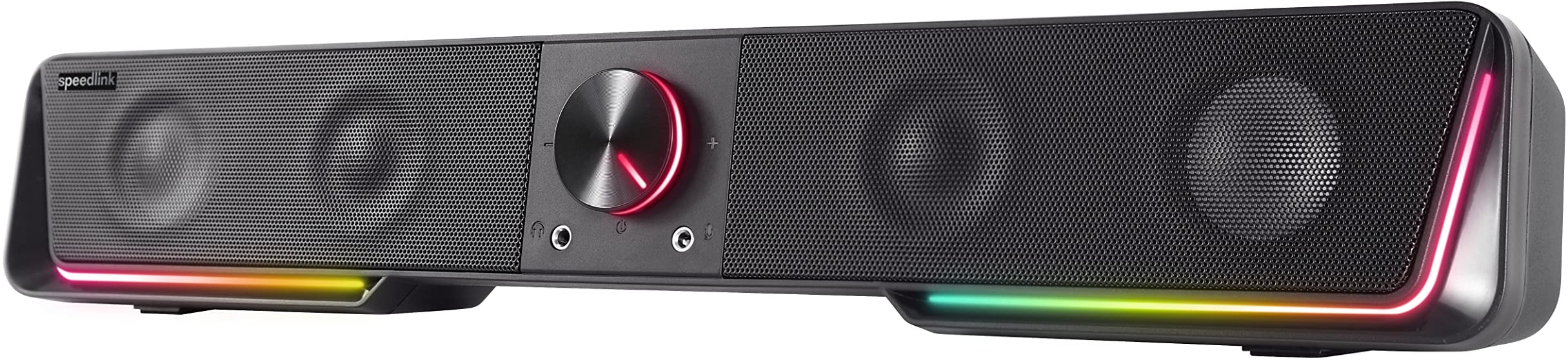 Speedlink Gravity RGB Stereo Soundbar – Lautsprecher mit Bluetooth-Verbindung für Smartphone/Tablet – RGB Beleuchtung – Kopfhörer- und Mikrofonanschluss, schwarz, SL-830200-BK