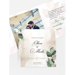 Dankeskarten Hochzeit selbst gestalten mit Spruch und Fotos im Onlinedesigner bei Meine-Kartenmanufaktur.de