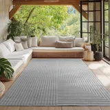 HomebyHome Teppich Wohnzimmer, Schlafzimmer, Wintergarten, Kurzflor Grau, Hoch-Tief-Effekt, weich & waschbar, Outdoor geeignet, 160x230 cm