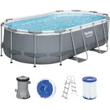 Bestway Power Steel Frame Pool-Set mit Filterpumpe 427 x 250 x 100 cm , grau, oval