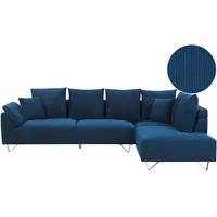 Beliani Ecksofa Marineblau Cord Linksseitig