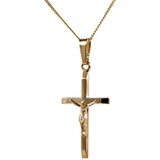 HOPLO Kreuzanhänger Anhänger Kreuz mit Korpus mit Kette 1,1 mm 333-8 Karat Gold, Made in Germany 42 cm