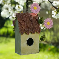 Deko Vogelhaus - Nistkasten - Metall - mit Aufhänger - H: 25,8cm - L: 19,5cm - beige