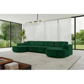 altdecor Eckcouch Velours 6-Sitzer Dunkelgrün