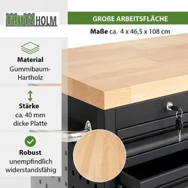 Trutzholm Werkstattwagen DELUXE 12 Schubladen 123 cm Breite unbestückt mit massiver Arbeitsplatte Anthrazit