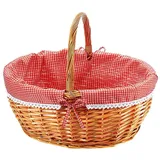 Kobolo Einkaufskorb Weidenkorb mit Textil rot kariert 34 x 45 x 20 cm