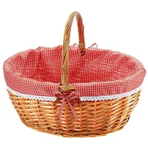 Kobolo Einkaufskorb Weidenkorb mit Textil rot kariert 34 x 45 x 20 cm