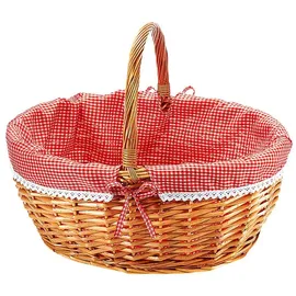 Kobolo Einkaufskorb Weidenkorb mit Textil rot kariert 34 x 45 x 20 cm