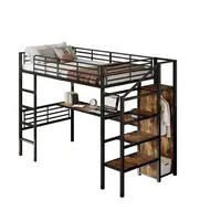 Rutaqian Hochbett Eisengestellbett mit Schreibtisch, offener Kleiderschrank, Treppe (Hochbett 4-lagiges Lagerregal für Treppen(Ohne Matratze) 95 cm x 244.5 cm x 170.2 cm