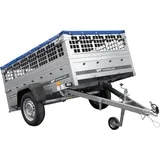 PKW-Anhänger 200x125 UNITRAILER GARDEN 201 KIPP mit Gitteraufsatz und blauer Flachplane