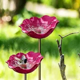 2 Stück Gartenstecker Aus Metall, Vogeltränke Stehend Groß, Handgefertigt Blumenform Vogeltränke Winterfest Insektentränke Bienentränke Bienenbad Und Bestäuberwasserstation Gartenfiguren,8 X 60 cm
