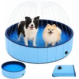 120x30cm Hundepool mit Sprinkler,2 in 1 Faltbarer und Tragbarer,Sprinkler Matte Hund Splash Pad,Faltbarer Hundepool,PVC Schwimmbecken,Planschbecken für Haustiere,Garten und Sommer