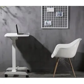 Maclean Brackets Höhenverstellbarer Laptoptisch mit Rollen Sitz-steh-Schreibtisch Gasfeder Höhenverstellbar bis max. 113cm 30 Grad Neigbar Belastbar bis 8kg (Weiße Farbe)