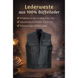 PAULGOS Lederweste Biker Kutte Clubweste Chopper Weste 100% Echtleder BW4 schwarz - Gr.: 4XL
