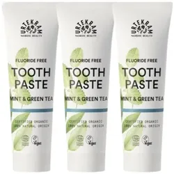 Urtekram Zahncreme Mint & Green Tea Zahnpasta Fluoridfrei Tube 3x75 ml