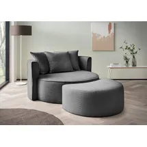 LeGer Home by Lena Gercke Rundsessel ISALIE Samt 153 x 98 x 208 cm Grau mit Hocker