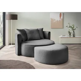 LeGer Home by Lena Gercke Rundsessel ISALIE Samt 153 x 98 x 208 cm Grau mit Hocker