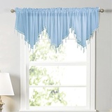 Devola Dreieckiger querbehang Gardine Spitze Scheibengardinen modern transparent Kurzer Vorhang mit hängenden Kristallperlen Küchenfenster Volant heimdekorationen Panneaux BxH 130x60cm Blau 1 Stück