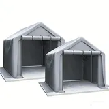 2er-set  Geräteschuppen 244x241x217cm, Fahrradgarage, Geräteschuppen, Garagenzelt, Gartenhaus Lagerzelt Fahrradschuppen Werkzeugzelt Lagergarage, Dunkelgrau