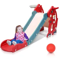 Jopassy Rutsche,Kinderrutsche- 4-in-1 Spielturm mit Rutsche Basketball-Rahmen und Englisch Early Learning Machine,rutsche für Kinder ab 2 Jahren- In- und Outdoor-Fun-Slide(Rot)