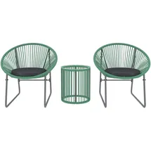 Outsunny Polyrattan Gartenmöbel Set, Outdoor Balkonmöbel für 2 Personen, 3-teilig Sitzgruppe mit 2 Stühle, Beistelltisch, Sitzkissen, wetterfest Gartenmöbel für Garten, Balkon, Grün Metall, Gartenmöbel-Sets