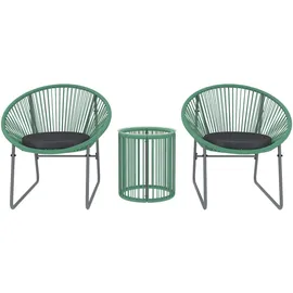 Outsunny Polyrattan Gartenmöbel Set, Outdoor Balkonmöbel für 2 Personen, 3-teilig Sitzgruppe mit 2 Stühle, Beistelltisch, Sitzkissen, wetterfest Gartenmöbel für Garten, Balkon, Grün Metall, Gartenmöbel-Sets