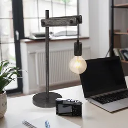 Nachttischleuchte Tischlampe Beistellleuchte Holzleuchte schwarz Schlafzimmerleuchte Leselampe zum verstellen, Metall, 1x E27, LxBxH 27,5x18x56,5 cm