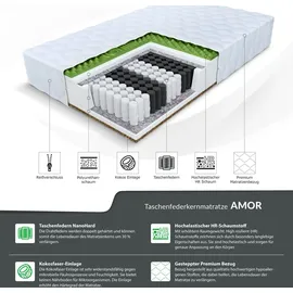 Fdm Matratze 180x200 cm AMOR 7 Zonen H3 H4 Taschenfederkern HR-Schaum Kokos Höhe ca. 19 cm