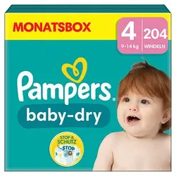 Pampers® Windeln baby-dryTM Monatsbox Größe Gr.4 (9-14 kg) für Babys und Kleinkinder (4-18 Monate), 204 St.