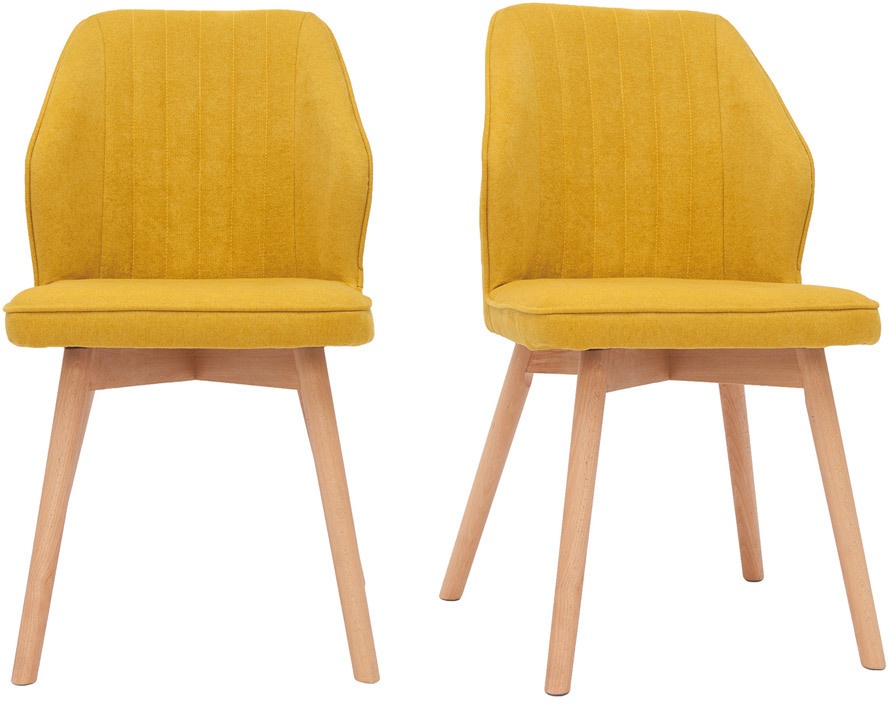 Chaises design en tissu effet velours jaune moutarde et bois clair (lot de 2) FANETTE