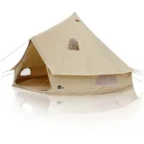 your GEAR Zelt Desert Baumwolle - 2 Größen Ø 4m oder Ø 5m, 4 bis 10 Personen - eingenähter PVC Boden Schlafkabine Vordach UPF 50+ Schutz 10000 mm Wassersäule Campingzelt Rundzelt Tipi